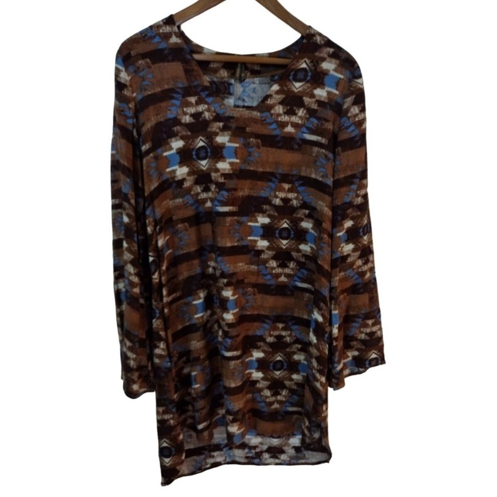 Women's Medium Stetson Brown‎ Aztec Print Dress Boho Western Rodeo Cowgirl